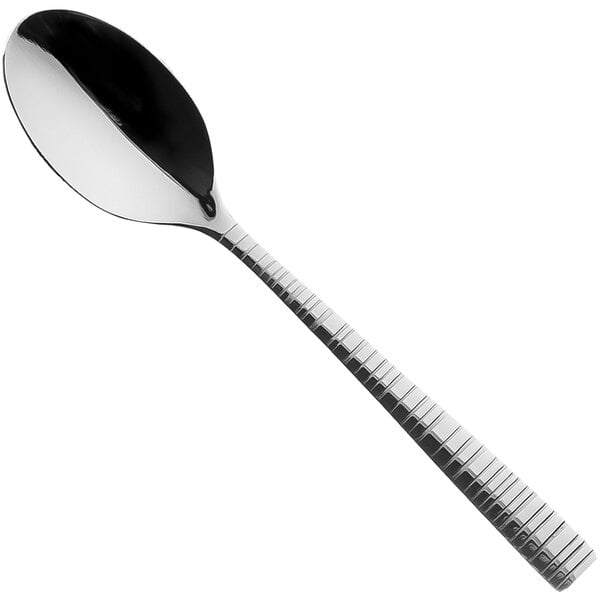 A Sola stainless steel teaspoon with a black handle.