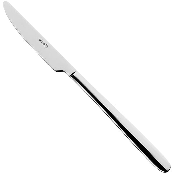 A Sola stainless steel table knife with a silver handle.