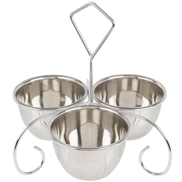 Stainless Bucket Snack Container this 3 bowl server caddy is a great way to provides guests with everything they need to enjoy your signature dishes featuring a chrome frame with three