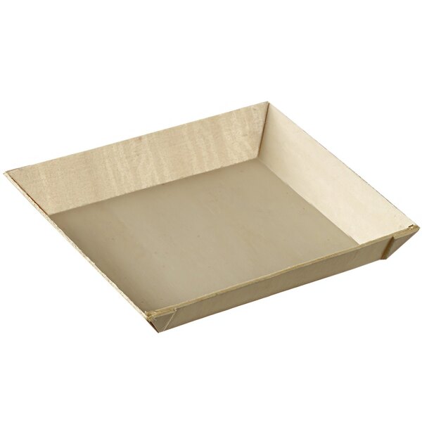 A white rectangular box containing a Solia Quartz laminated wooden square plate.
