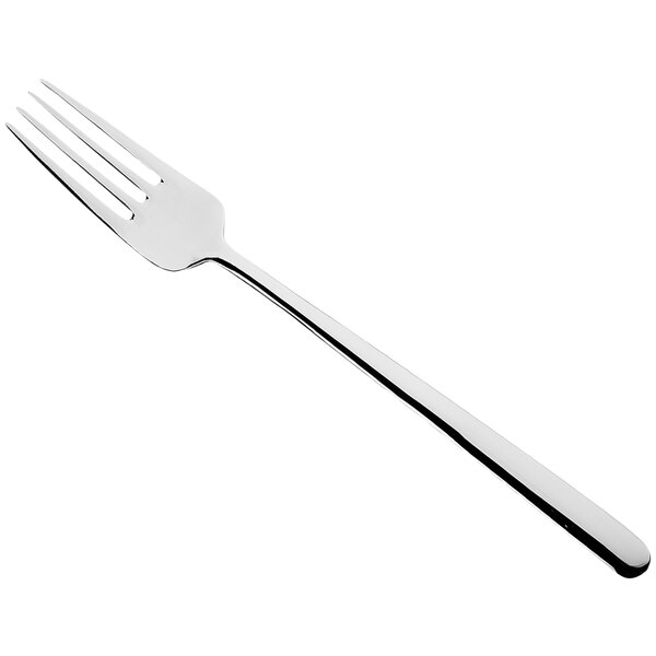 A close-up of a Sola stainless steel dessert fork with a silver handle.