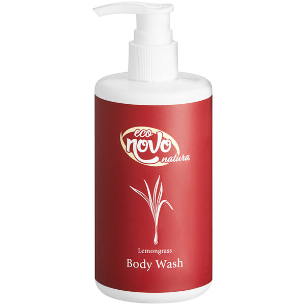 A white Noble Eco Novo Natura body wash bottle with a red label.
