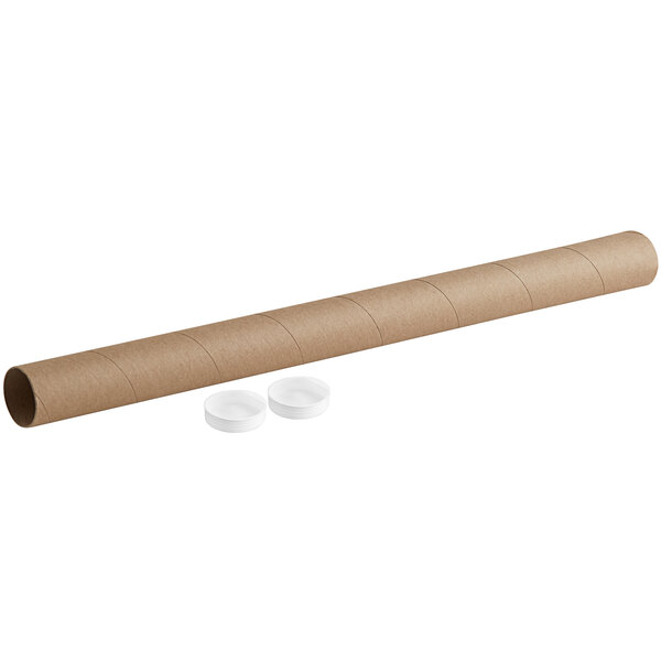 A long brown Lavex mailing tube with a couple of white caps.