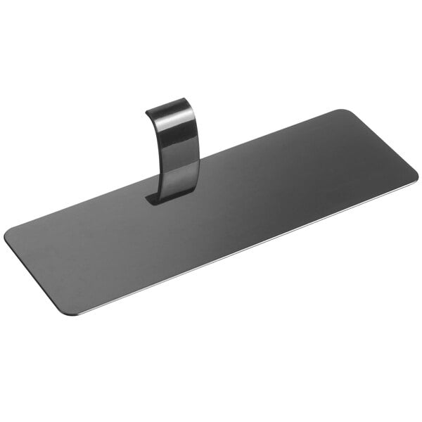 A black metal rectangular pastry display with a hook.