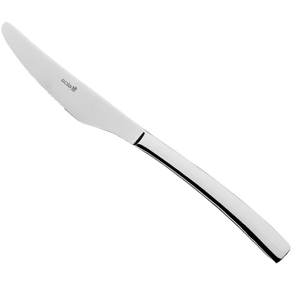 A Sola stainless steel table knife with a silver handle.