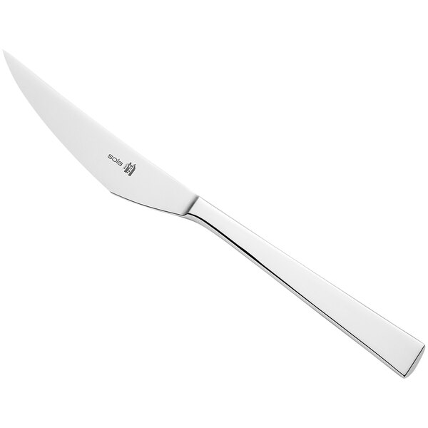 A Sola stainless steel steak knife with a silver handle.