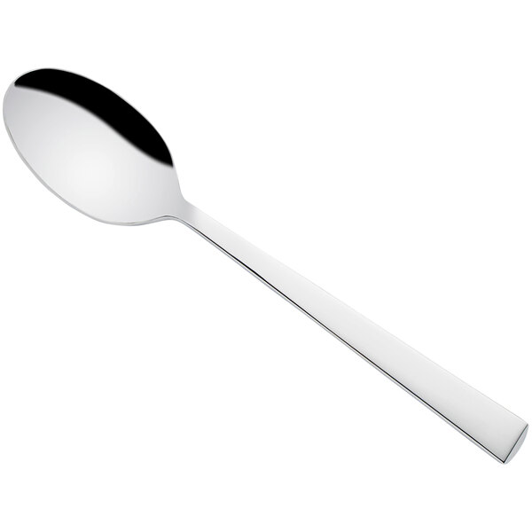 A Sola stainless steel spoon with a black stripe on the handle.