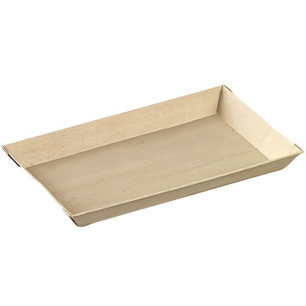 A Solia rectangular wooden plate in a cardboard box.