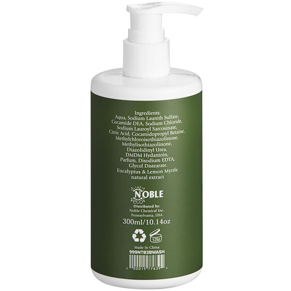 A white bottle of Noble Eco Novo Terra body wash with a green label.