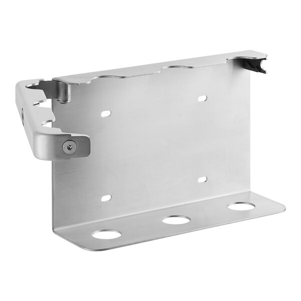 A metal Novo by Noble Chemical triple bottle bracket with holes.