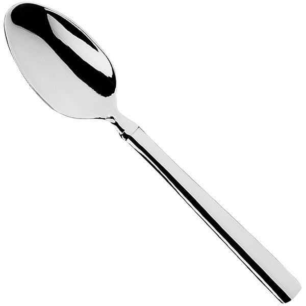 A Sola stainless steel demitasse spoon with a long handle.