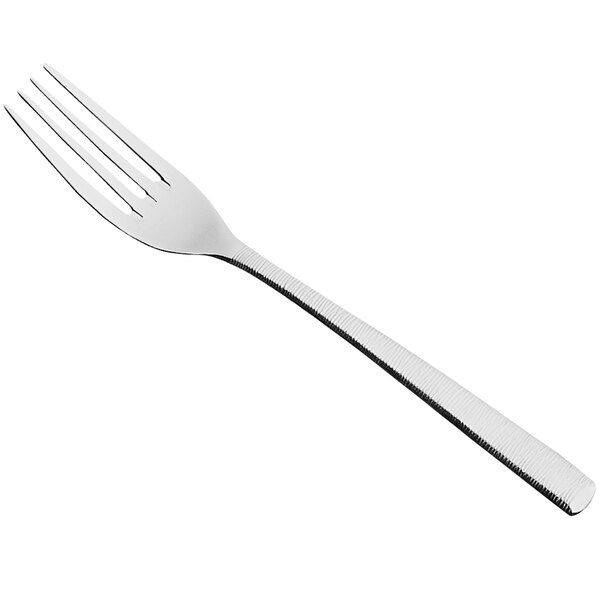 A silver Sola the Netherlands stainless steel dessert fork with a white handle.