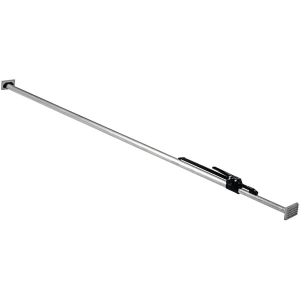 A Vestil round aluminum cargo bar with a black handle.