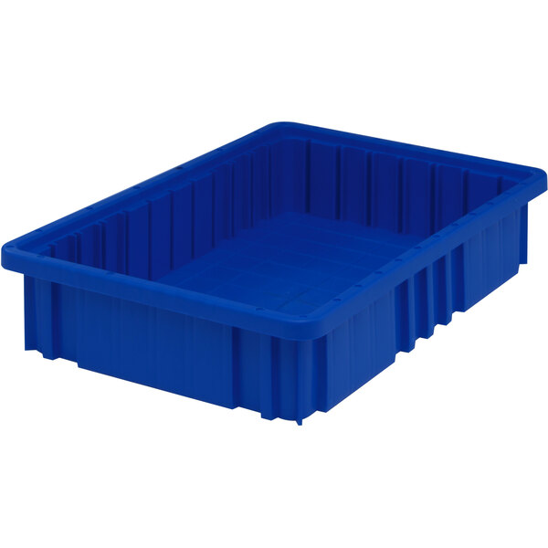 A blue plastic container with white dividers.