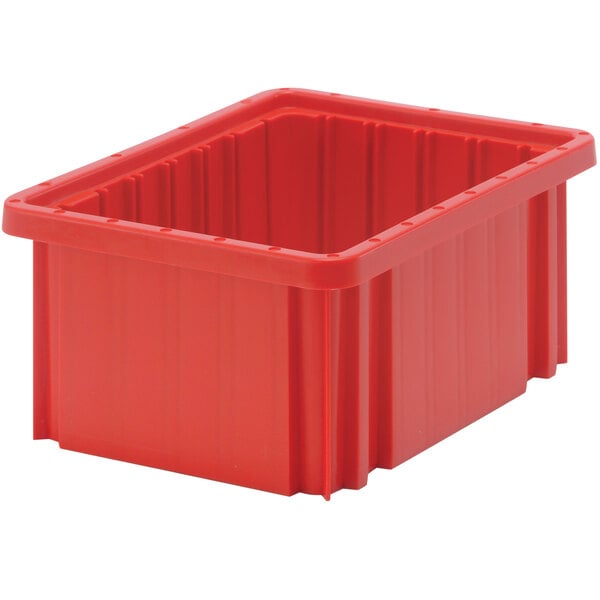 A red heavy-duty plastic dividable container with a square top.