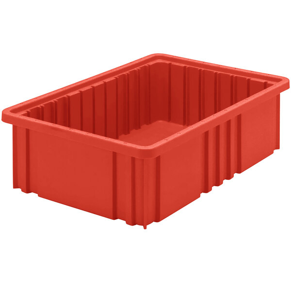 A Quantum red plastic dividable container.