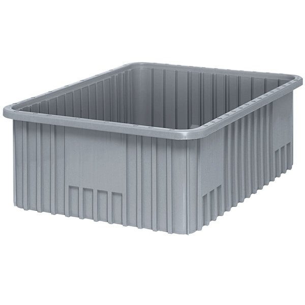 A grey plastic container with a square top.