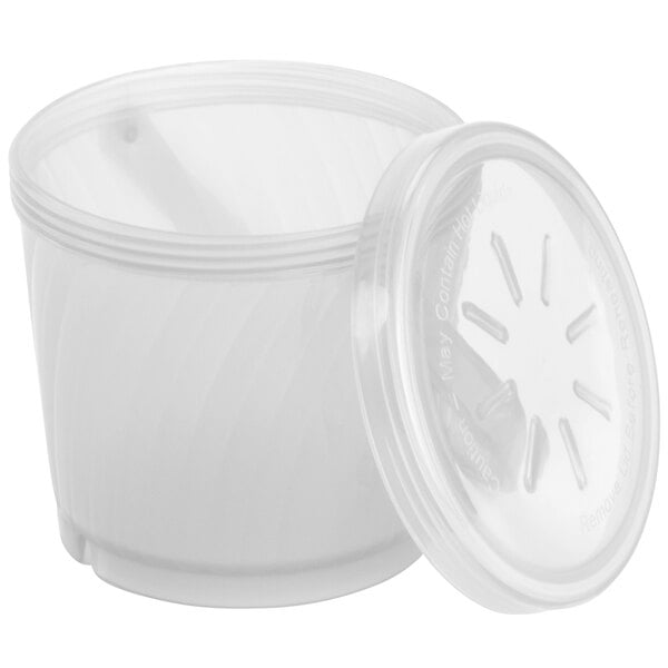 A clear plastic GET soup container with a plastic lid.