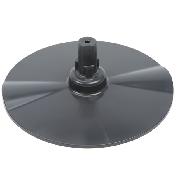 A black plastic disc with a black stem.