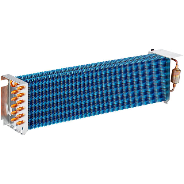 A blue and silver Avantco evaporator coil.