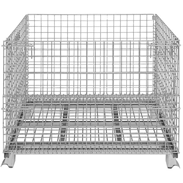 A Vestil collapsible steel mesh container on a white background.