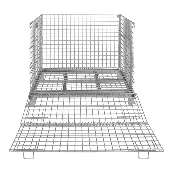 A Vestil collapsible steel mesh container with wire mesh on the sides and top on a white background.