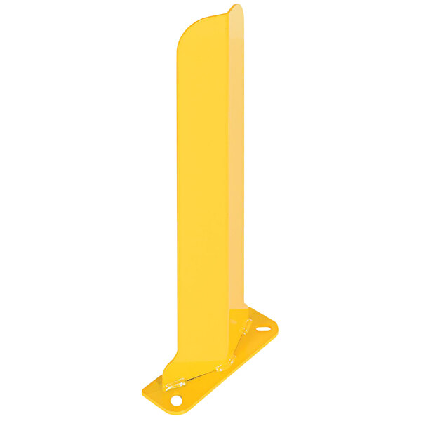 A yellow metal Vestil rack guard with a white background.