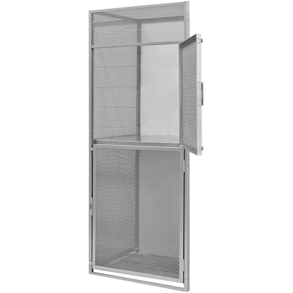 A Hallowell double tier metal locker with a door open.