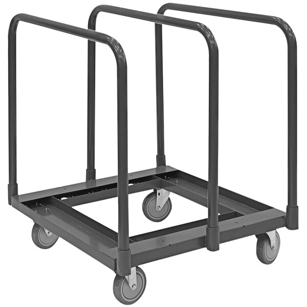 A black metal Durham Mfg panel truck with four metal bars and two handles.