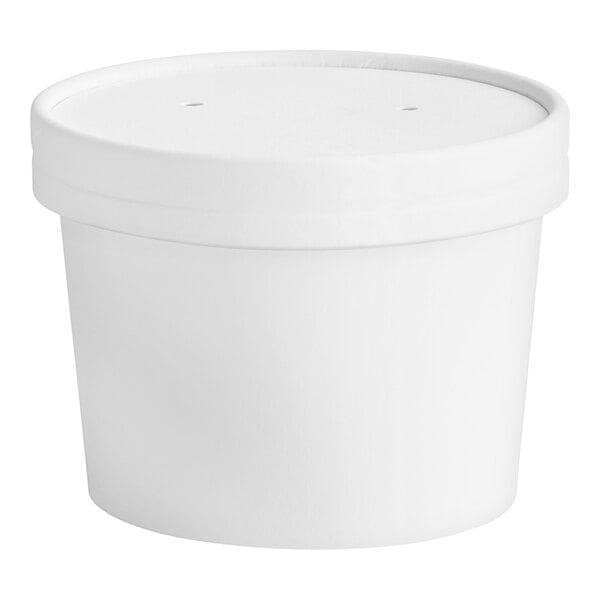 MT Products 12 oz White Paper Soup Cups with Vented Paper Lids - Set of 20