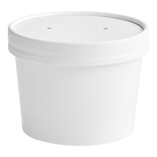 Choice 12 oz. White Double Poly-Coated Paper Food Cup with Vented Paper Lid - 250/Case