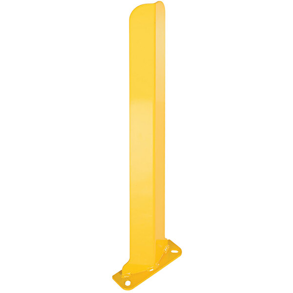 A yellow metal post with a rectangular metal base.