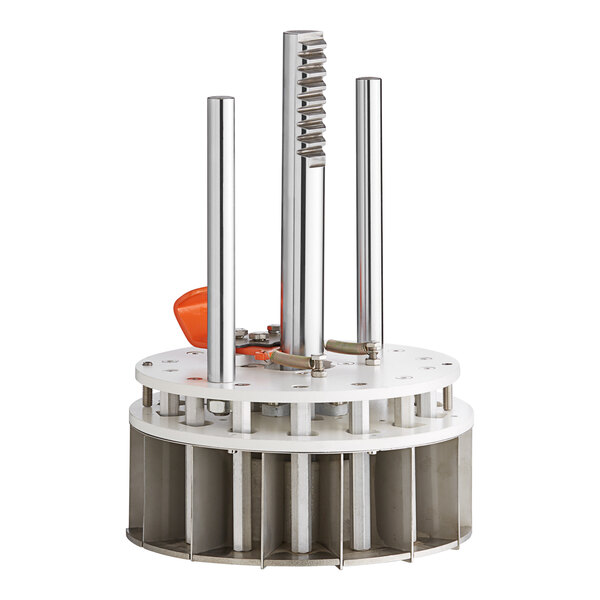 A white circular Estella dividing head with metal rods.