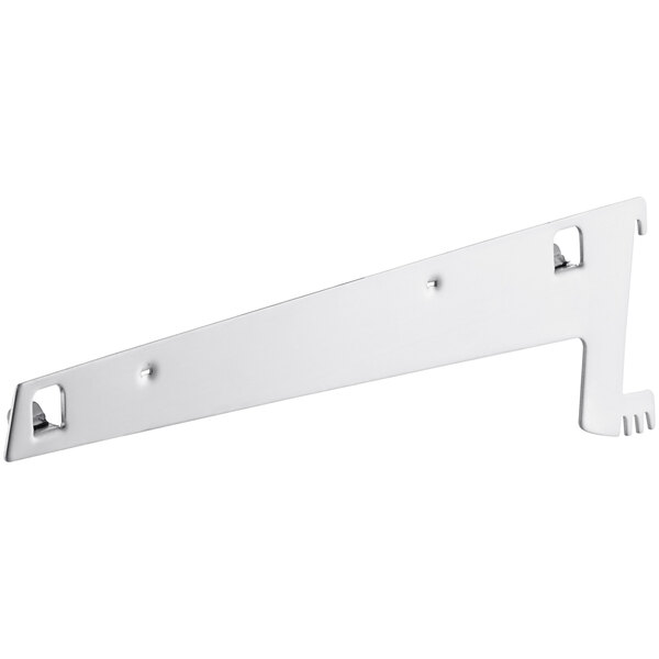A white metal ServIt bracket with two holes.