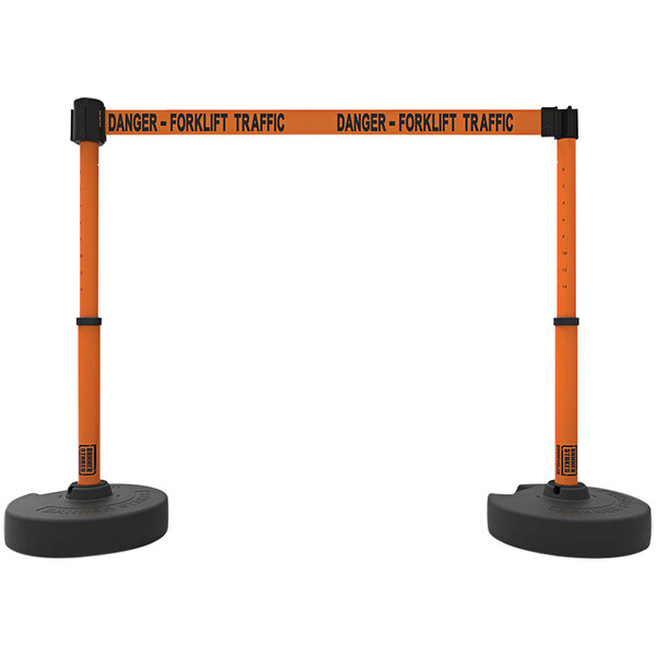 An orange and black Banner Stakes PLUS "Danger - Forklift Traffic" barrier.