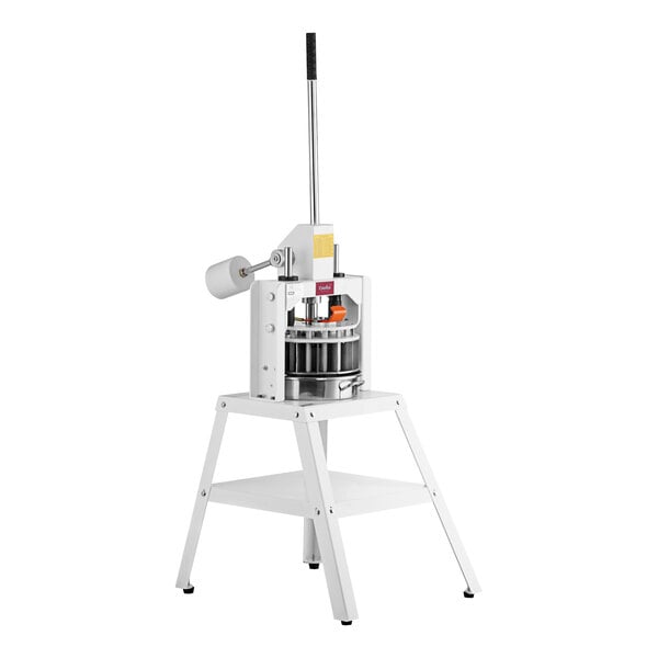 An Estella manual dough divider on a white stand.