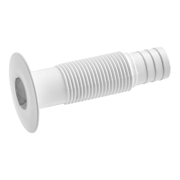 A white plastic pipe with a screw on the end.