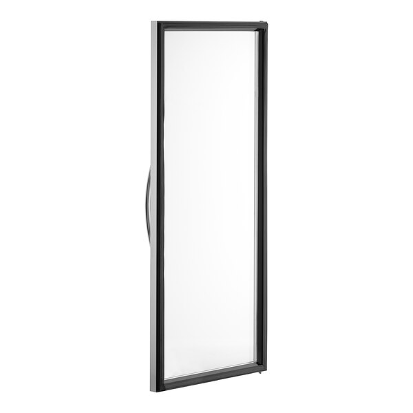 A rectangular glass door with a white frame.