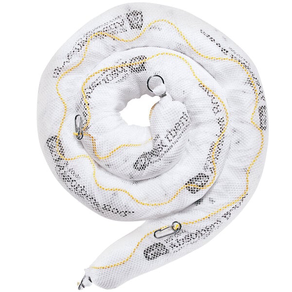 A white roll of fabric with a yellow and black design.
