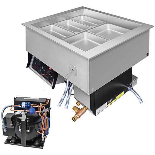 A black Hatco drop-in well machine with orange and blue parts.