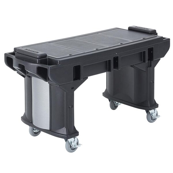 A black Cambro Versa work table with wheels.