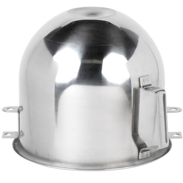 A silver metal Globe stainless steel mixing bowl with a handle.