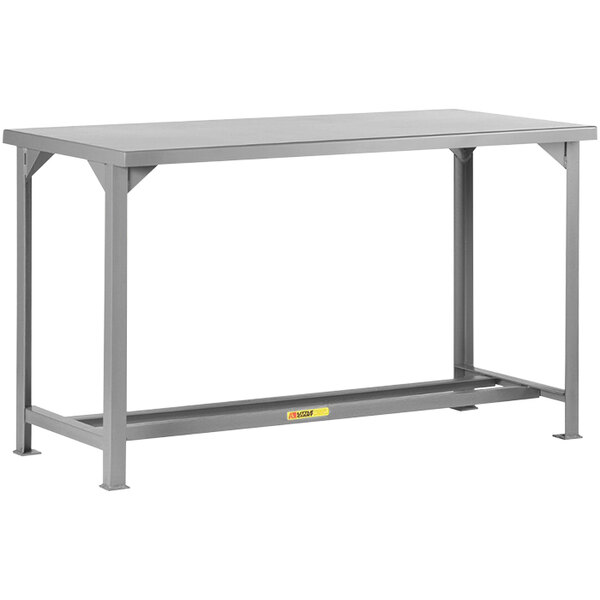 A grey Little Giant steel workbench with legs.