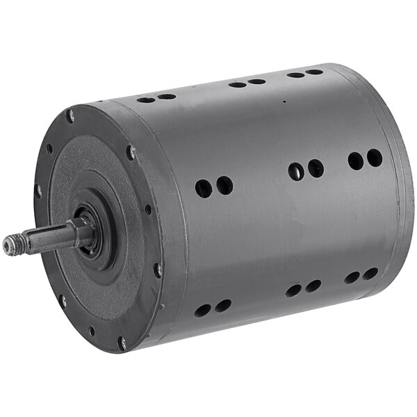 A black round metal cylinder with holes.