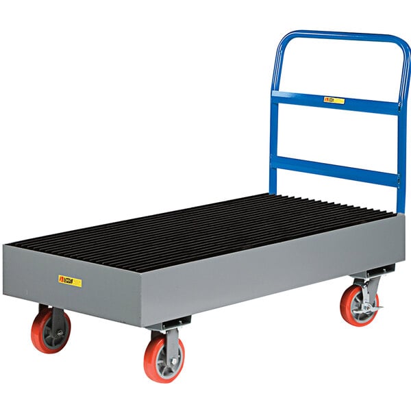 A blue and black Little Giant spill control cart with black grate.