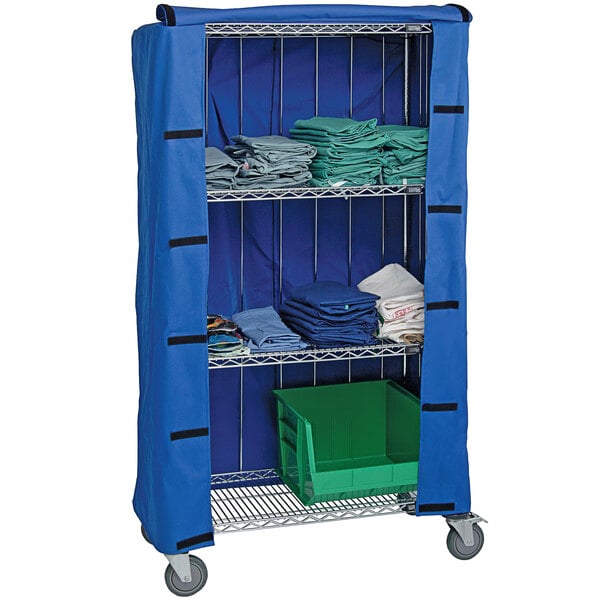 A blue Quantum cart with a blue cover.