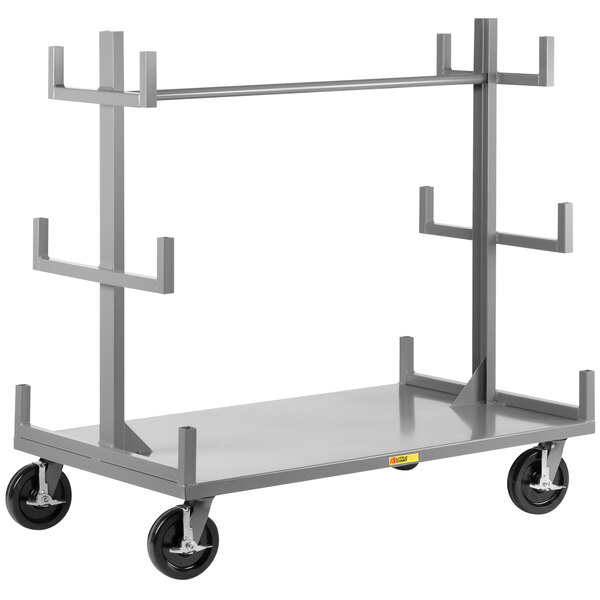 A gray metal Little Giant bar and pipe cart with four shelves.