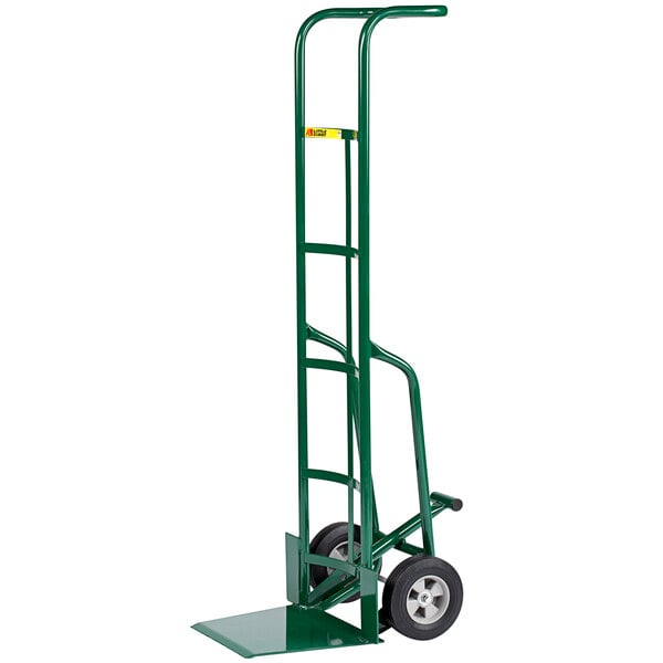 A green Little Giant hand truck with a handle and rubber wheels.