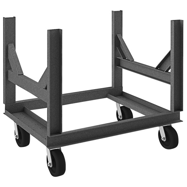 A black metal Durham bar cradle cart with wheels.