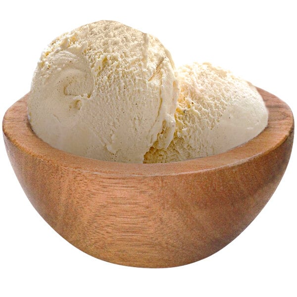 A bowl of G.S. Gelato Plant-Based Island Vanilla Oat Milk frozen dessert with two scoops.